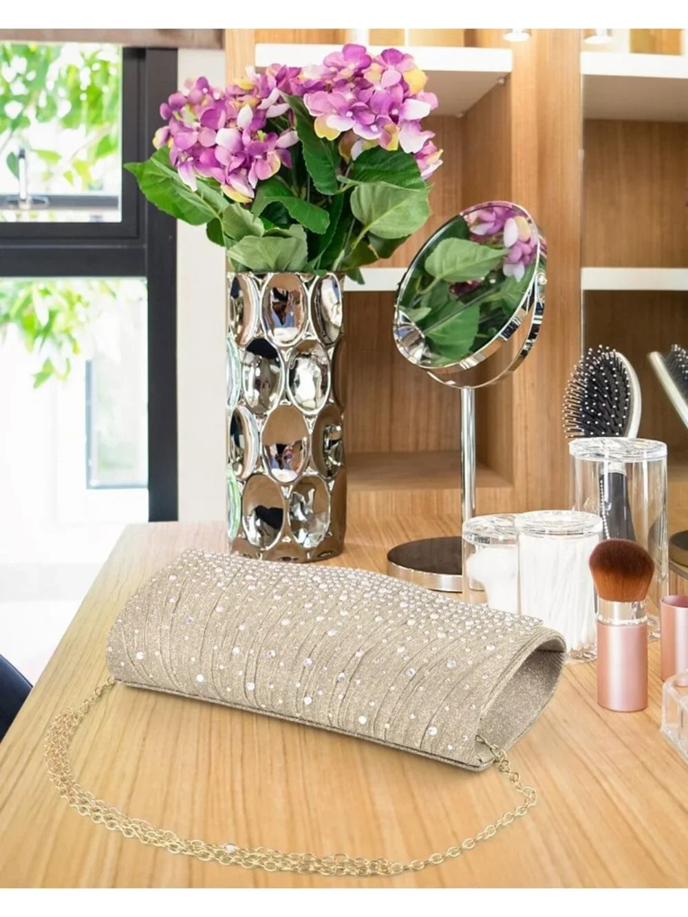 👜 Women's Champagne Suede Evening Shoulder Bags Envelope Party Cocktail Clutch